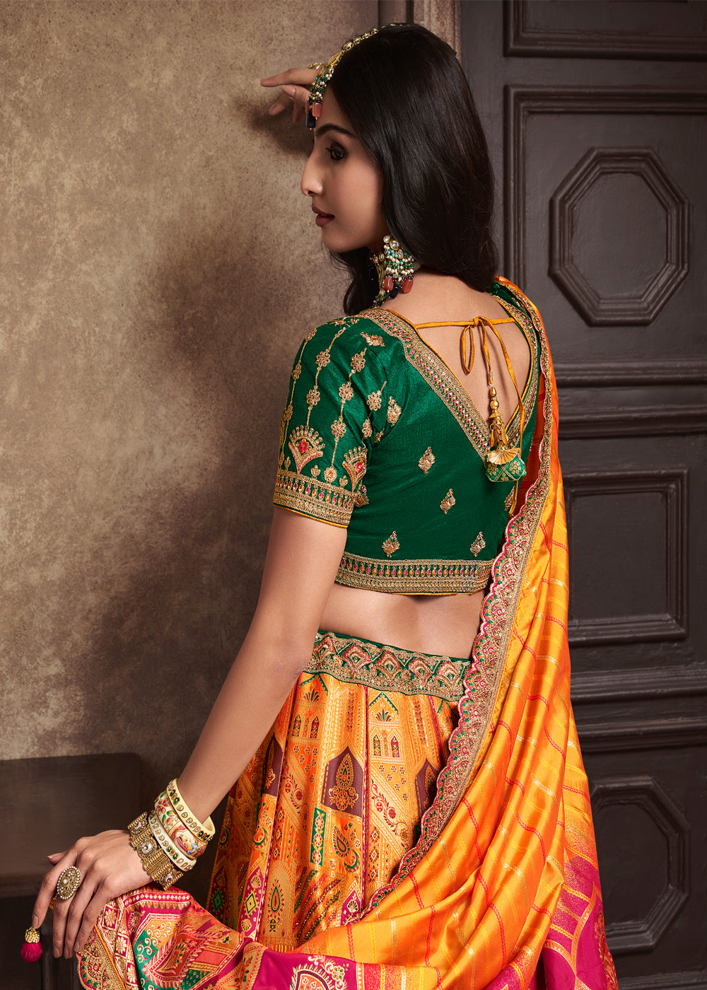 Yellow & Pink Silk Embroidered Lehenga Choli - Indian Paridhan 