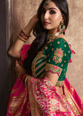 Peach Silk Zari Embroidered Lehenga Online - Indian Paridhan 