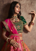 Peach Silk Zari Embroidered Lehenga Online - Indian Paridhan 