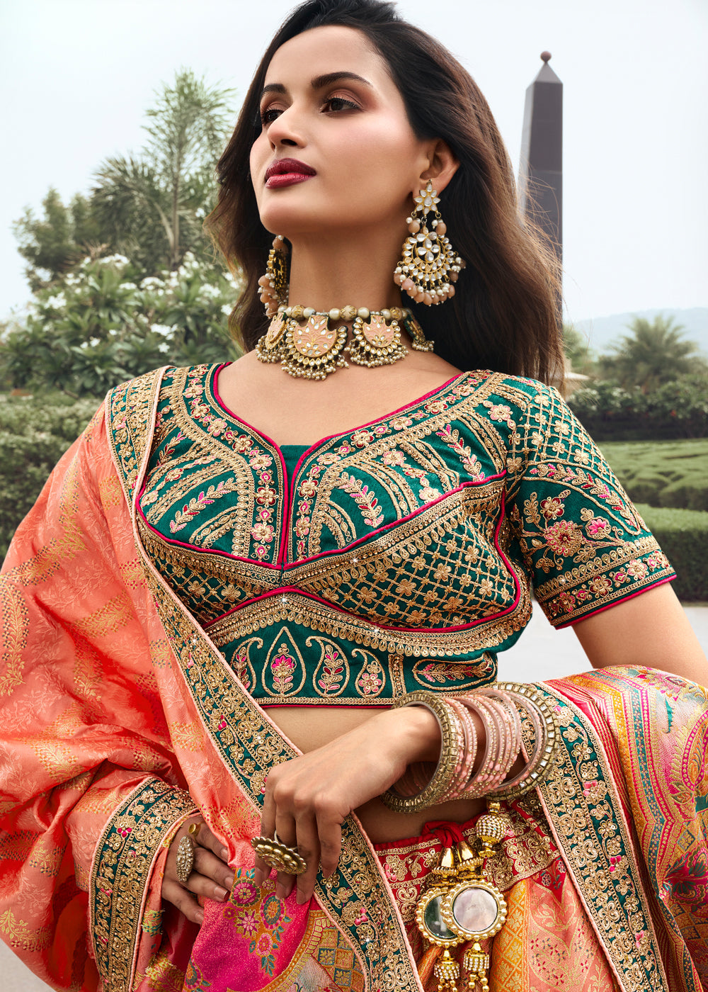 Multicolor Silk Embroidered Wedding Lehenga Choli - Indian Paridhan 