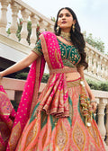 Peach Heavy Embroidered Wedding Lehenga Choli - Indian Paridhan 