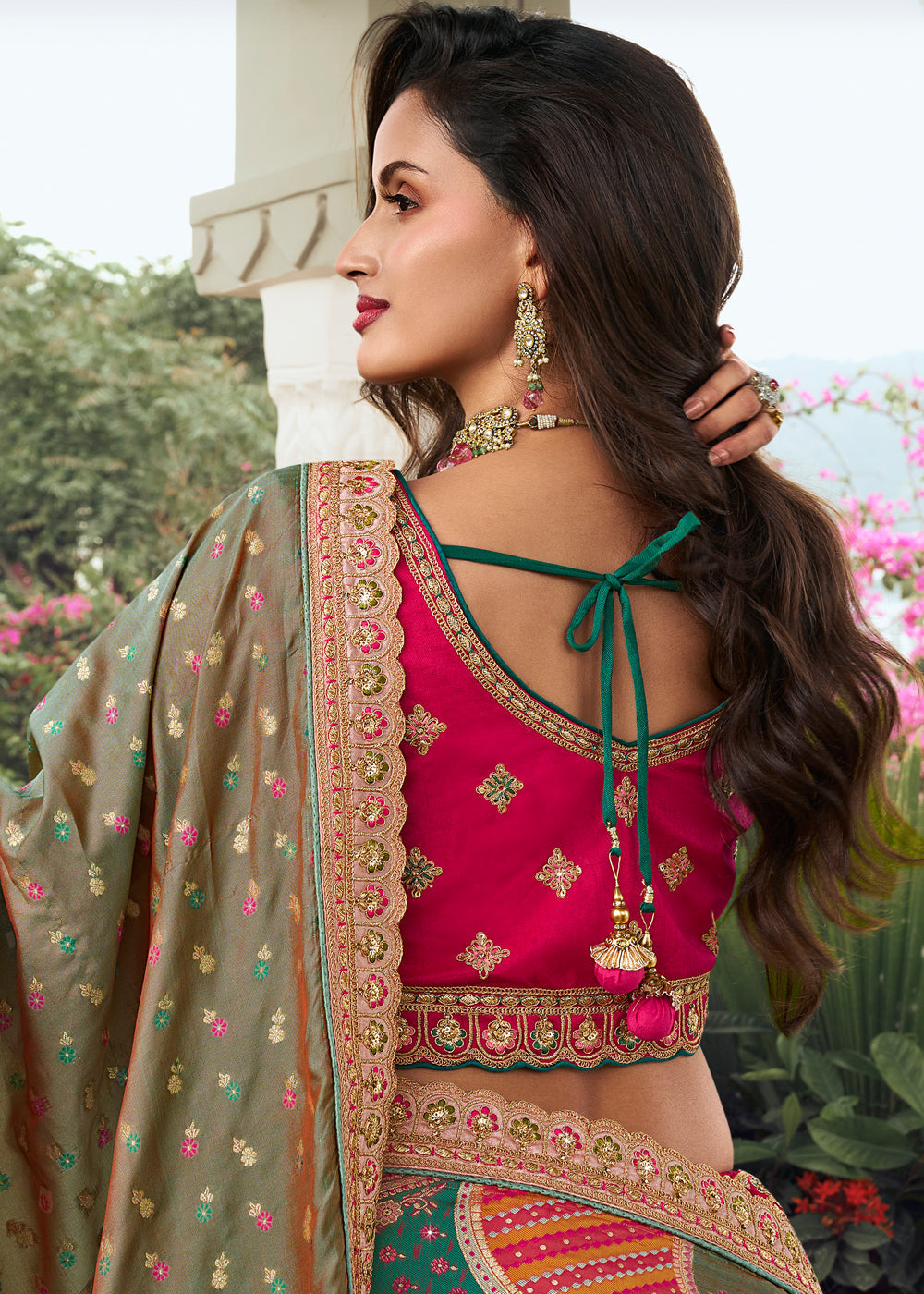 Multicolor Embroidered Lehenga Choli In Silk - Indian Paridhan 