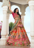 Multicolor Embroidered Lehenga Choli In Silk - Indian Paridhan 