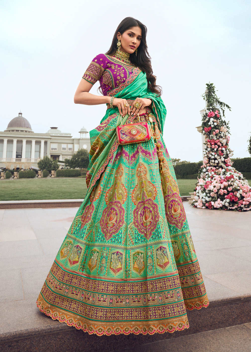 Green Heavy Embroidered Wedding Lehenga Choli