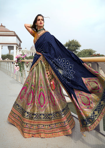 Multicolor Embroidered Lehenga Choli In Silk