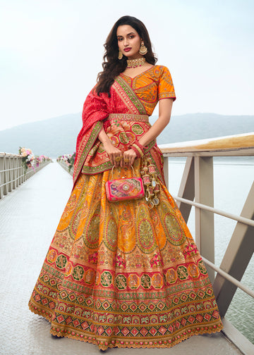 Yellow Banarasi Silk Wedding Lehenga Choli