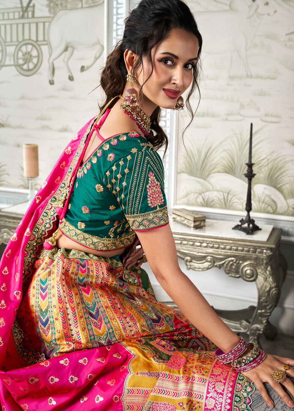 Rani Pink Embroidered Banarasi Silk Bridal Lehenga - Indian Paridhan 