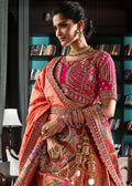 Peach Embroidered Banarasi Silk Bridal Lehenga - Indian Paridhan 