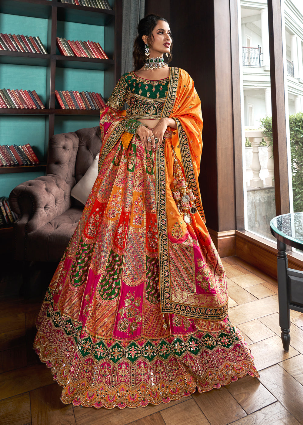 Multicolor Heavy Embroidered Bridal Lehenga Choli - Indian Paridhan 