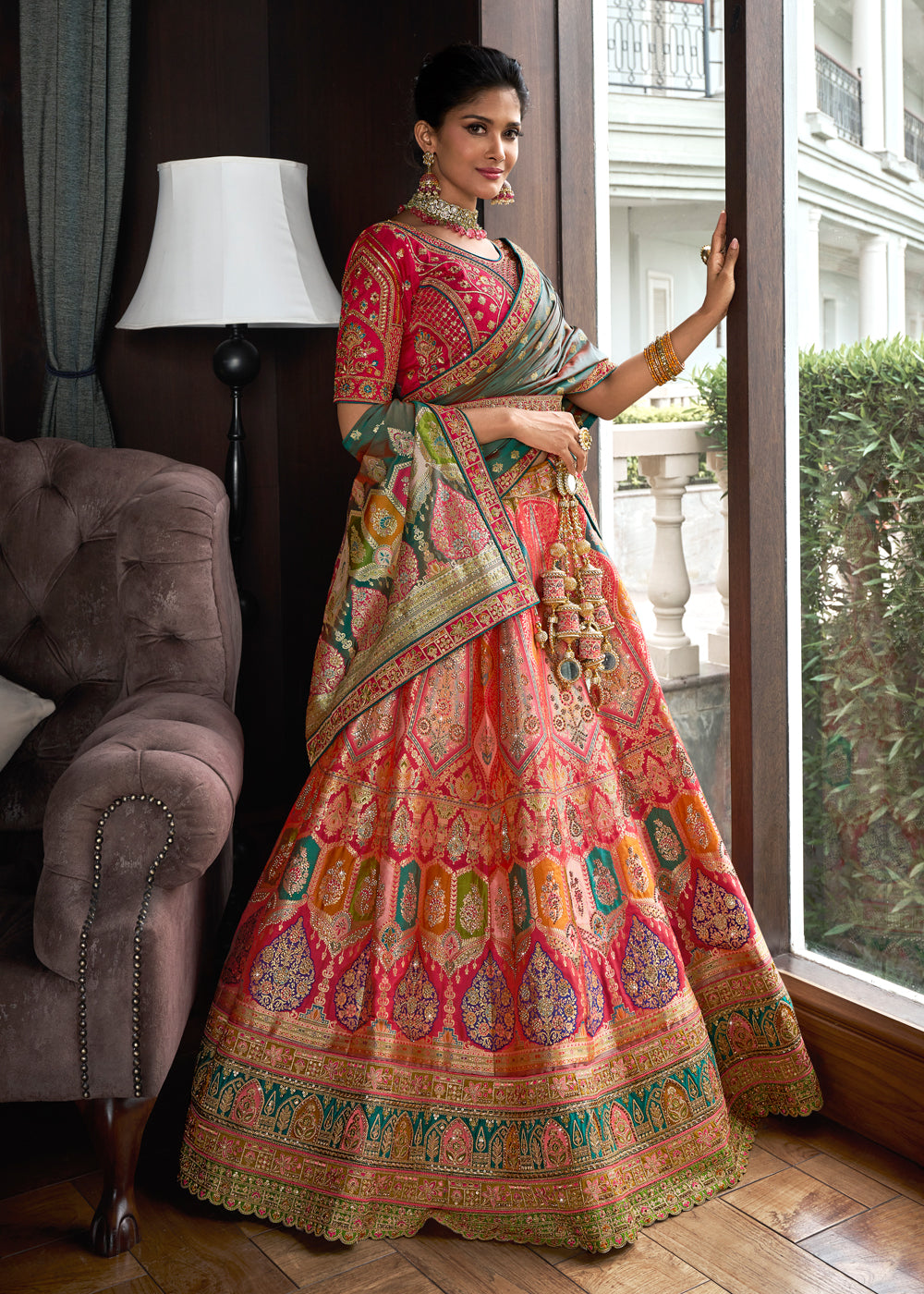 Pink Zari Silk Embroidered Bridal Lehenga Choli - Indian Paridhan 