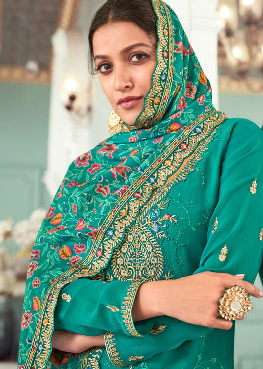 Green Embroidered Pakistani Palazzo Suit