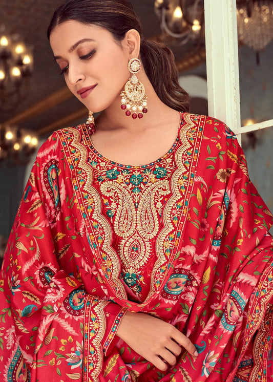 Red Embroidered Indian Palazzo Suit