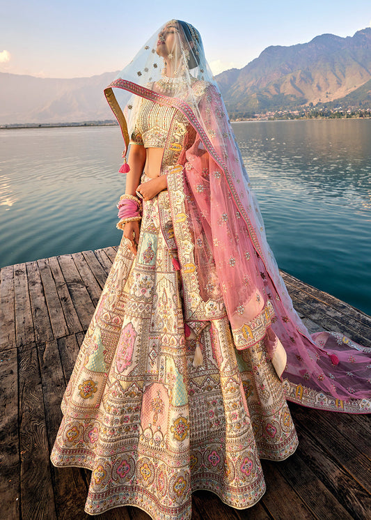 Off White Heavy Work Bridal Lehenga Choli