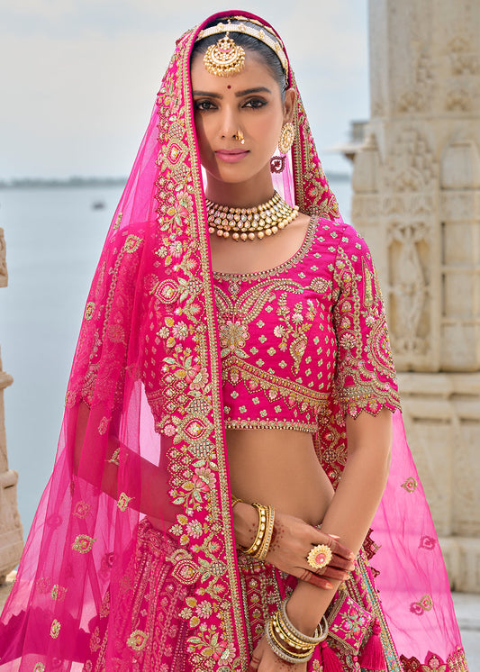 Pink Silk Embroidered Wedding Lehenga Choli