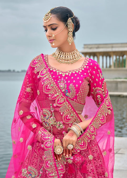 Pink Silk Embroidered Wedding Lehenga Choli