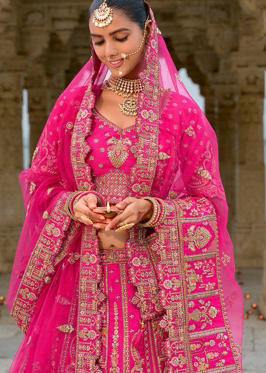 Rani Pink Silk Embroidered Lehenga Choli