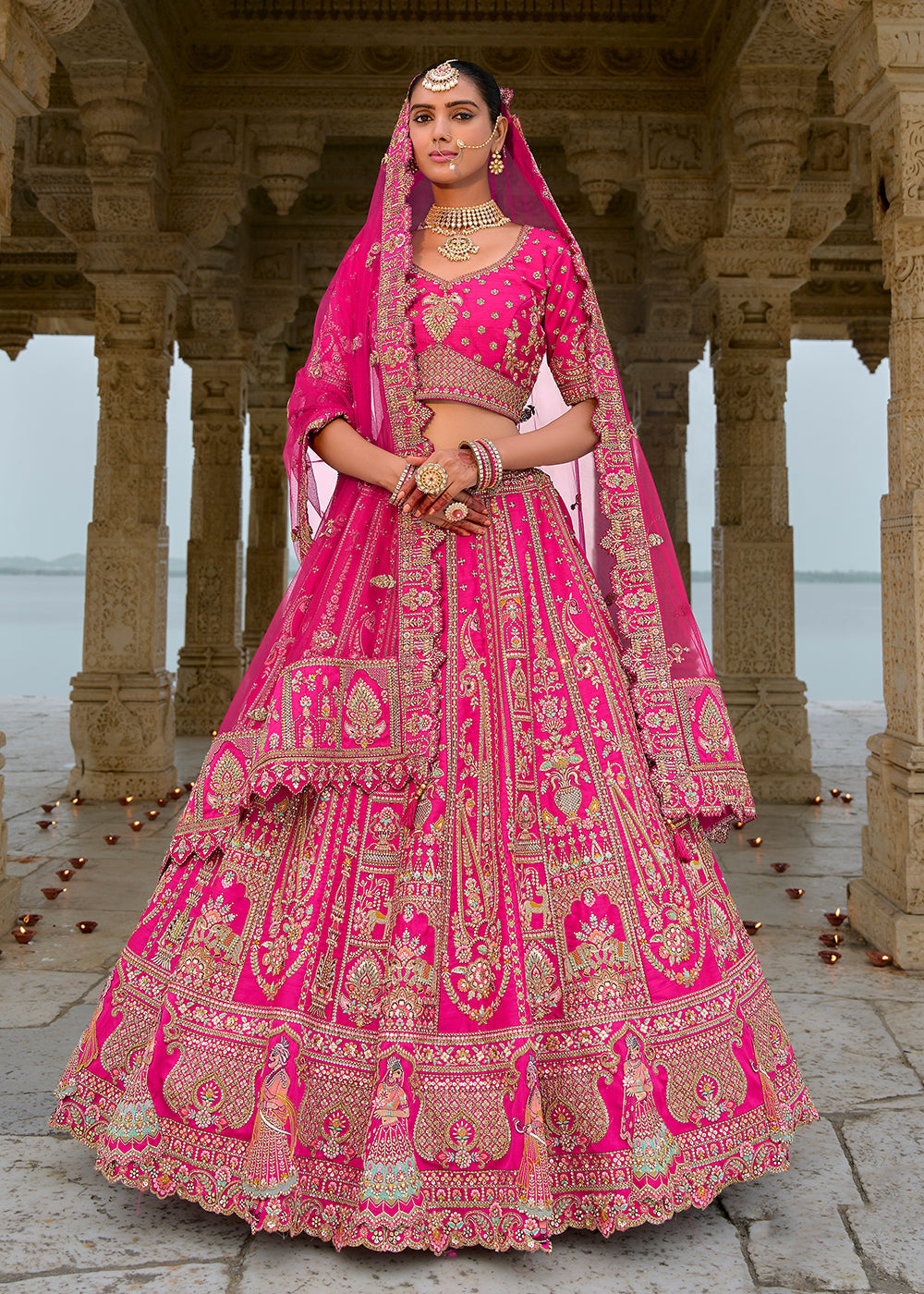 Rani Pink Silk Embroidered Lehenga Choli