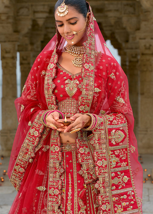 Red Silk Embroidered Bridal Lehenga Choli