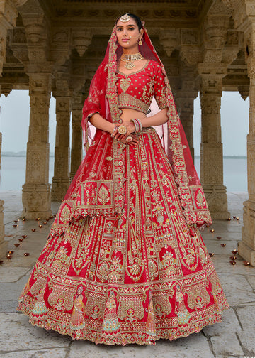 Red Silk Embroidered Bridal Lehenga Choli