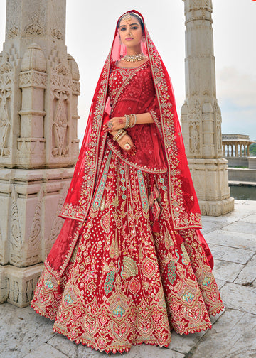 Red Silk Embroidered Bridal Lehenga Choli