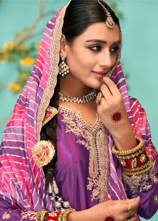 Purple Heavy Work Punjabi Suit With Dupatta