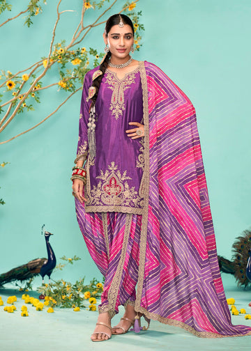 Purple Heavy Work Punjabi Suit With Dupatta