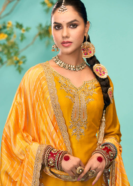 Yellow Heavy Embroidered Punjabi Salwar Suit