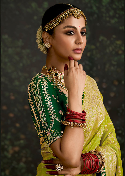 Green Zari Woven Embroidered Wedding Saree