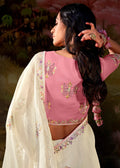 Cream Sequin Thread Embroidered Chiffon Saree - Indian Paridhan 