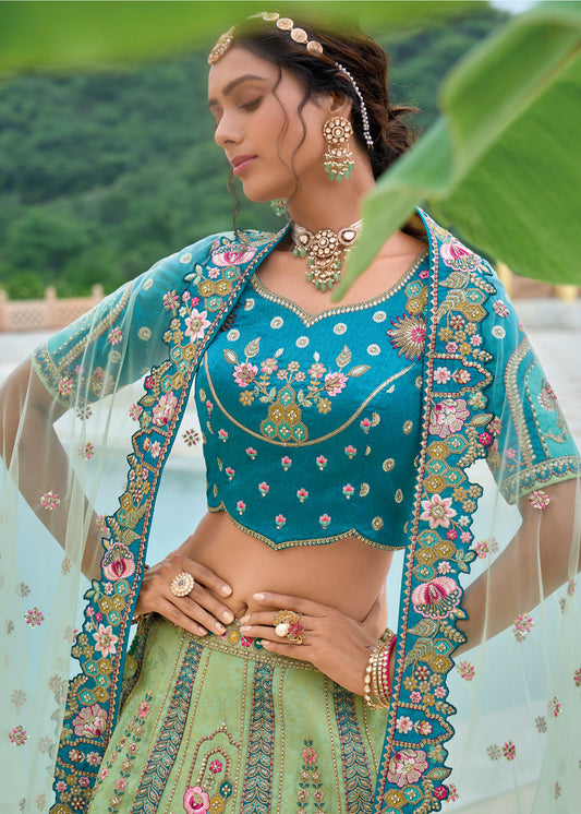 Pista Green Embroidered Bridesmaid Lehenga Choli