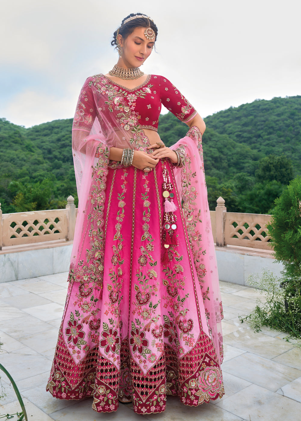 Pink Embroidered Wedding Lehenga Choli In Silk