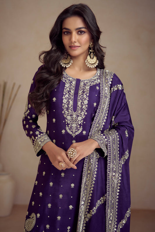 Purple Zari Embroidered Sharara Salwar Suit