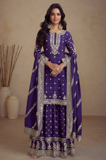 Purple Zari Embroidered Sharara Salwar Suit