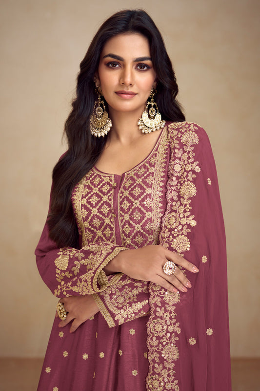 Mauve Zari Embroidered Sharara Salwar Kameez