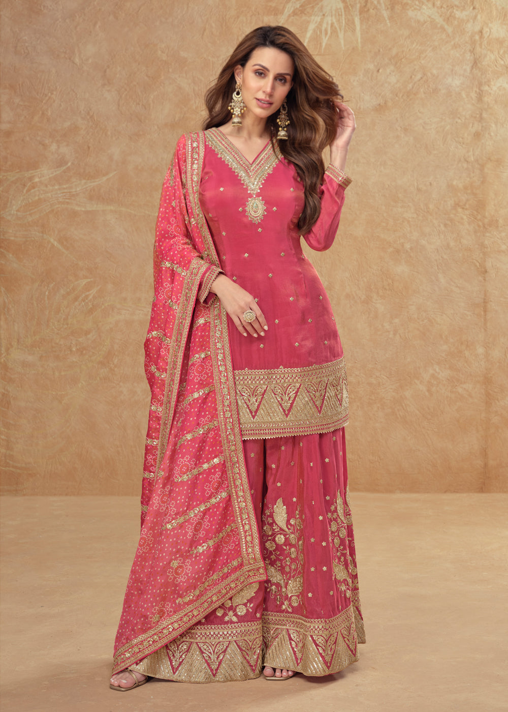 Pink Zari Embroidered Silk Palazzo Salwar Suit