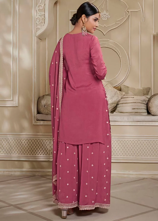 Pink Chinon Silk Embroidered Sharara Suit