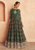 Green Chinon Silk Printed Anarkali Salwar Suit - Indian Paridhan 