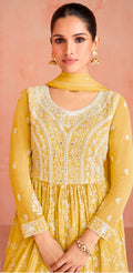 Yellow Thread Work Anarkali Suit In Georgette - Indian Paridhan 