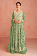 Green Thread Work Anarkali Suit In Georgette - Indian Paridhan 