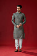 Grey Cotton Kurta Pyjama For Men - Indian Paridhan 