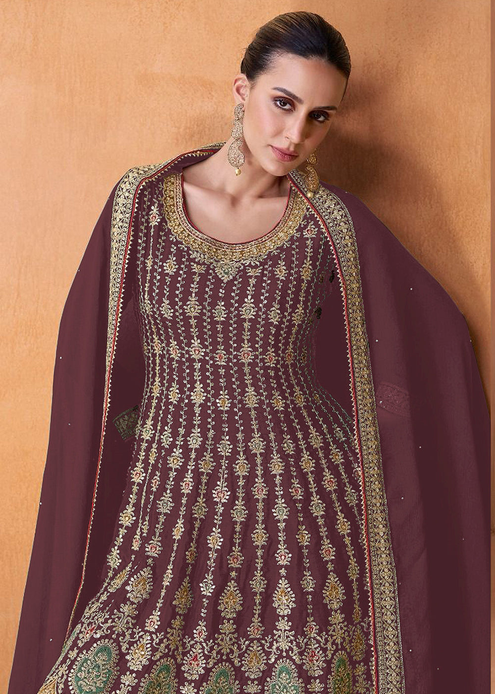 Mauve Georgette Indian Sharara Style Suit - Indian Paridhan 