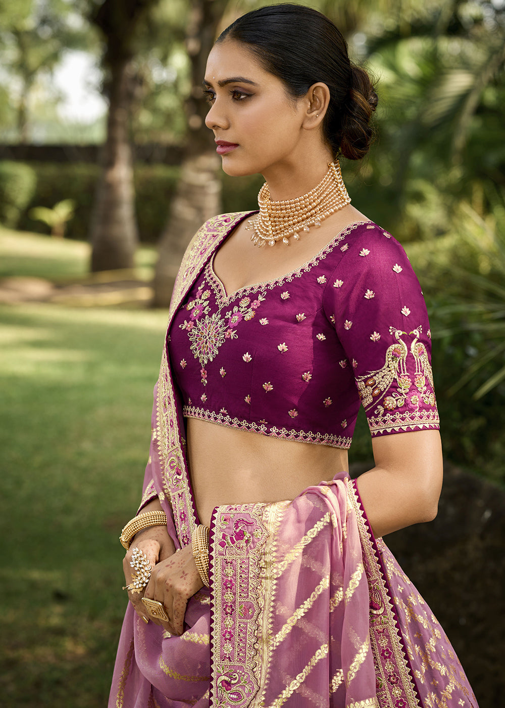 Purple Zari Embroidered Indian Lehenga Choli - Indian Paridhan 