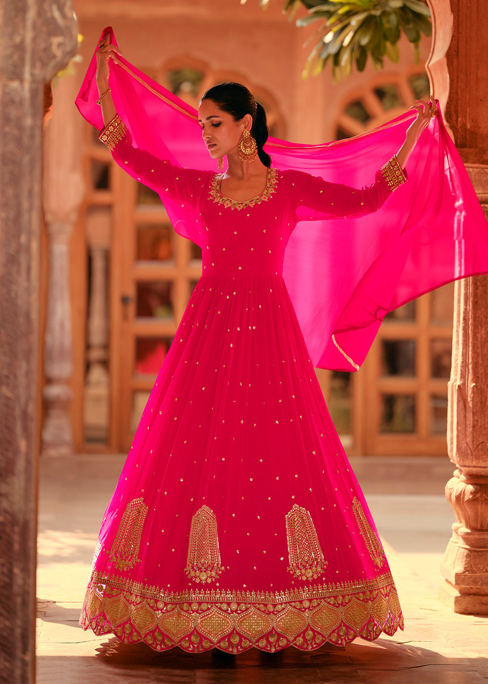 Pink Embroidered Georgette Anarkali Suit - Indian Paridhan 