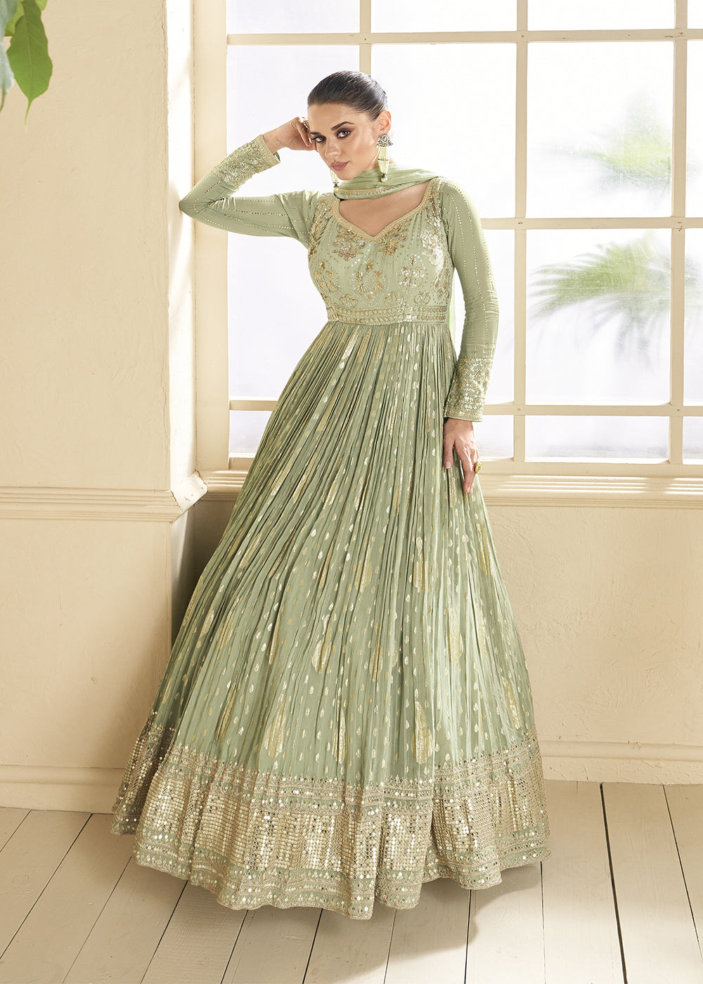 Green Embroidered Anarkali Salwar Suit - Indian Paridhan 