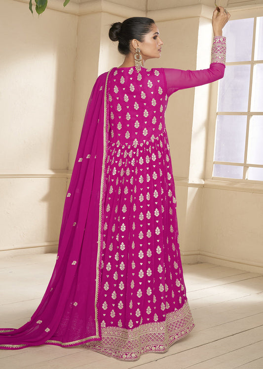 Rani Pink Embroidered Anarkali Salwar Suit