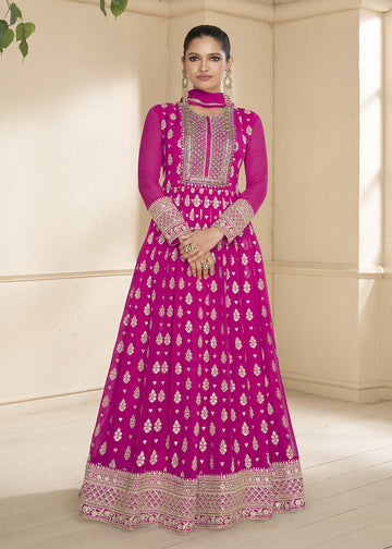 Rani Pink Embroidered Anarkali Salwar Suit