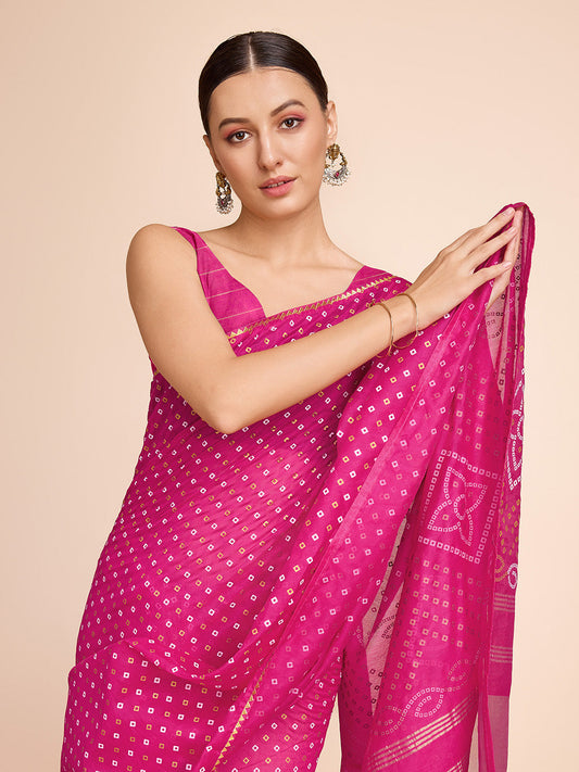 Pink Bandhani Printed Casual Wear Saree