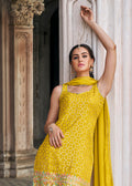 Yellow Readymade Georgette Sharara Suit - Indian Paridhan 