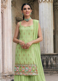 Readymade Green Sequin Georgette Sharara Suit - Indian Paridhan 