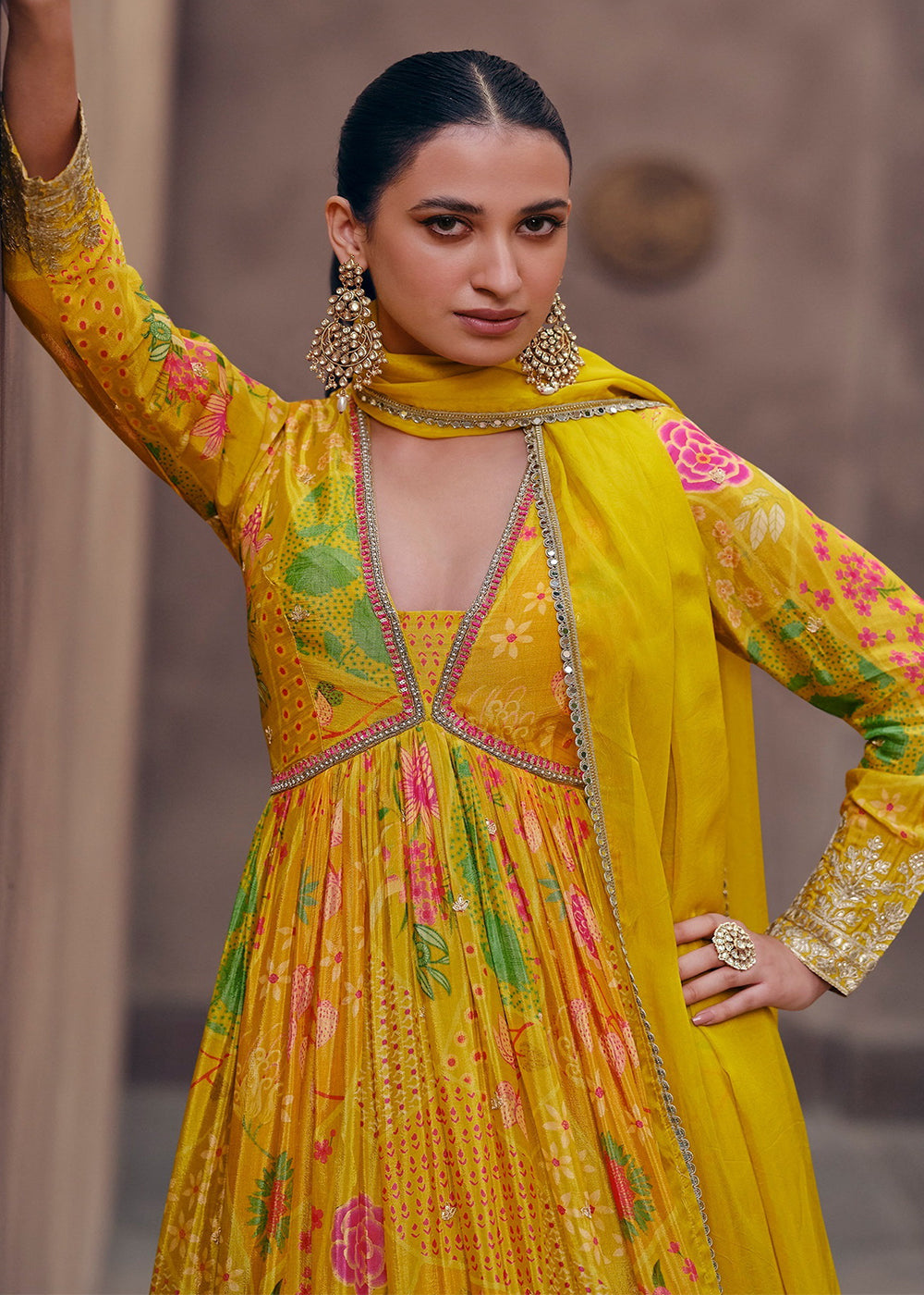 Yellow Embroidered Indian Anarkali Salwar Suit - Indian Paridhan 